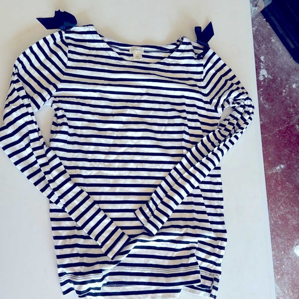 Crewcuts Girls Striped Tee Shirt bows on the shoulders 12